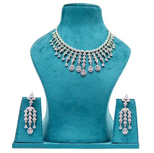 Silver Finish Crystal  Necklace Set